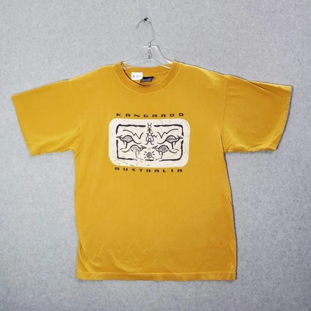 Kangaroo‎ Men Shirt Large Yellow Made in Australia Tribal Graphic Tee
